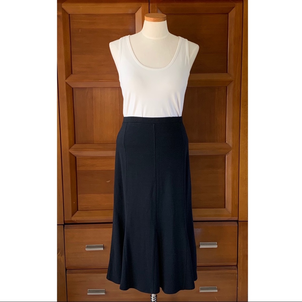 Eileen Fisher Black Wool Godet Skirt